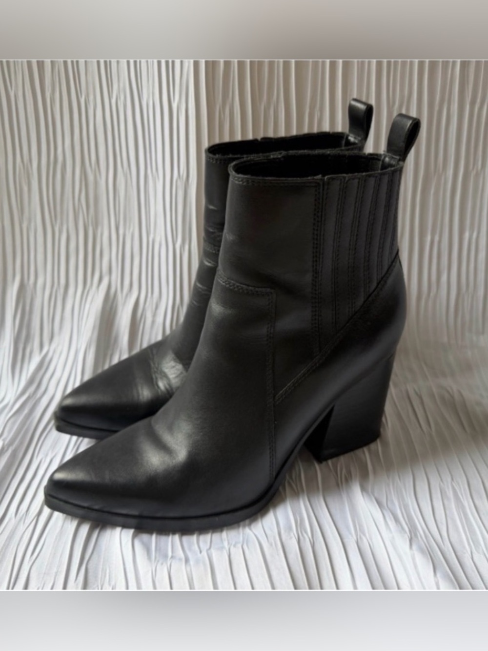 Marc Fisher Marela Black Leather Pointed-Toe Block Heel Ankle Boots | 7M | EUC